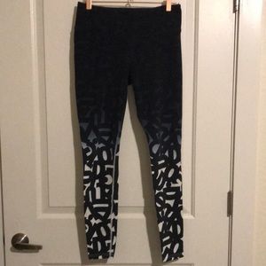 Nike Leggings in Dark Navy, Light Blue Gray, and White with Letter Pattern